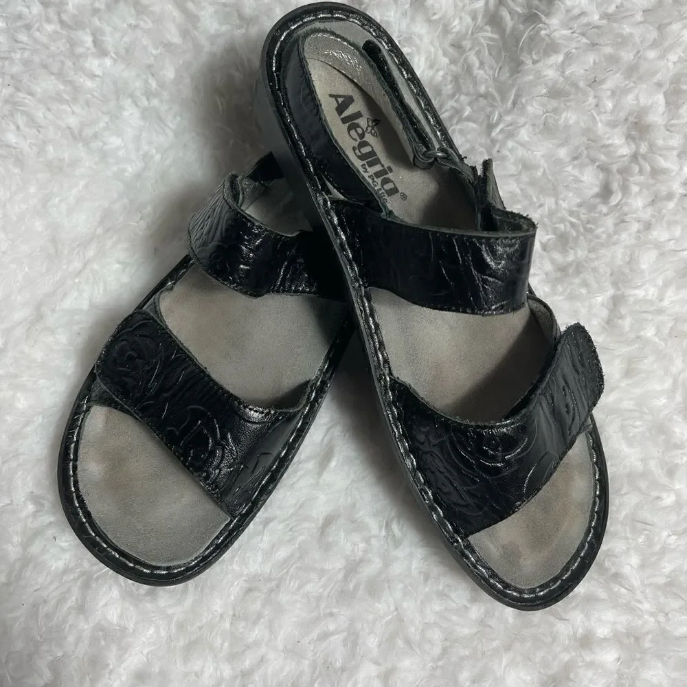 Alegria Ver-691 leather black embossedstraps sandals size 41